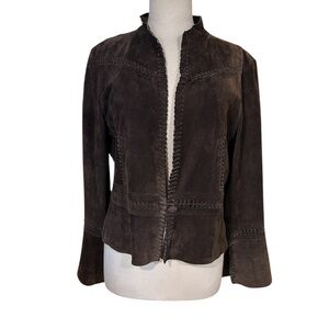 Allan Denis Leather Suede Jacket Sz L Chocolate Brown Flare Sleeve Boho/Cowgirl
